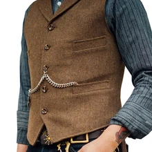 Suit Vest Waistcoat Beckham Wedding-Groomsmen Gentleman Wool Male Men's Tweed Business