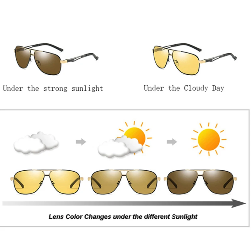 Поляризационные алюминия День Ночь фотохромные очки мужские солнцезащитные очки для водителей мужчина безопасности вождения Рыбалка очки-хамелеон