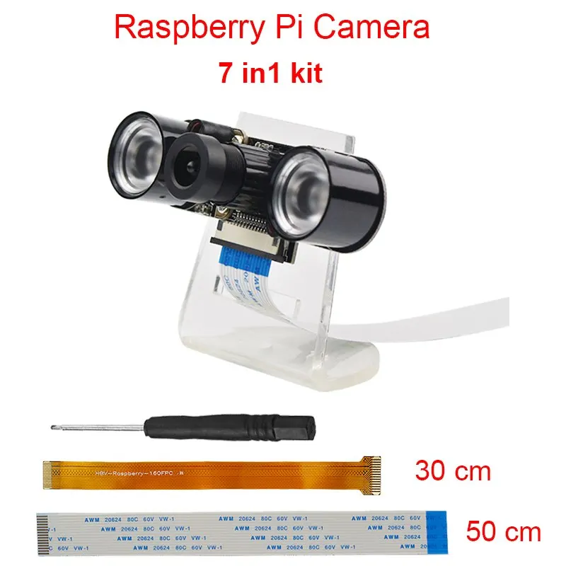 5 МП камера фокусное расстояние Регулируемая Ночная камера+ акриловая версия держатель света+ 2 ИК свет+ FCC комплект кабелей для Raspberry Pi 3 B Zero