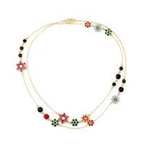 Brilliant Jewelry Bohemia Style Necklace Enamel Flower Koren Girls Lovely Zinc Alloy Long Necklaces Gold Color