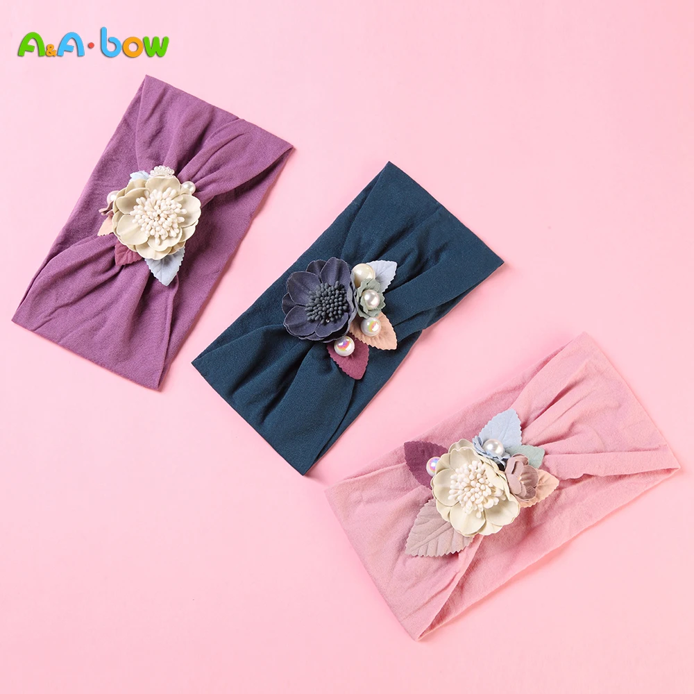 

3D Rear Flower Baby Headbands Nylon Soft Little Girl Headwear Seamless Baby Girl Wide Turban Baby Hair Accessories Drop Shipping