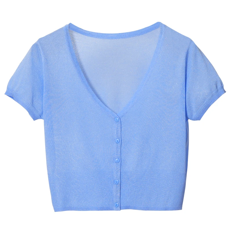 

Summer Women V-Neck Knitted Casual Thin Sweaters Cardigans Lady Short Sleeve Knitting Outwear for Female