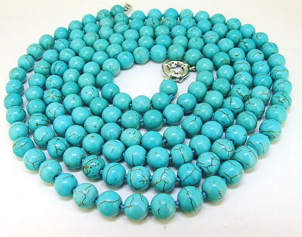 

50" Lariat Turquoise Necklace Round 8mm turquoise Bead Necklace Fashion WW