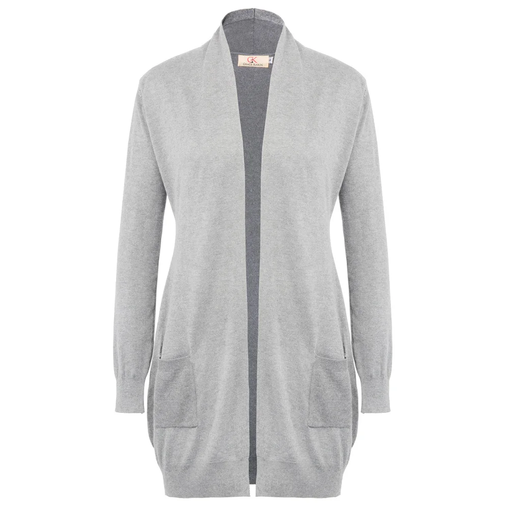 Light Gray Женские с длинным рукавом открытой передней кардиган вязаный пальто-джемпер Топы Gk - Цвет: Light Gray