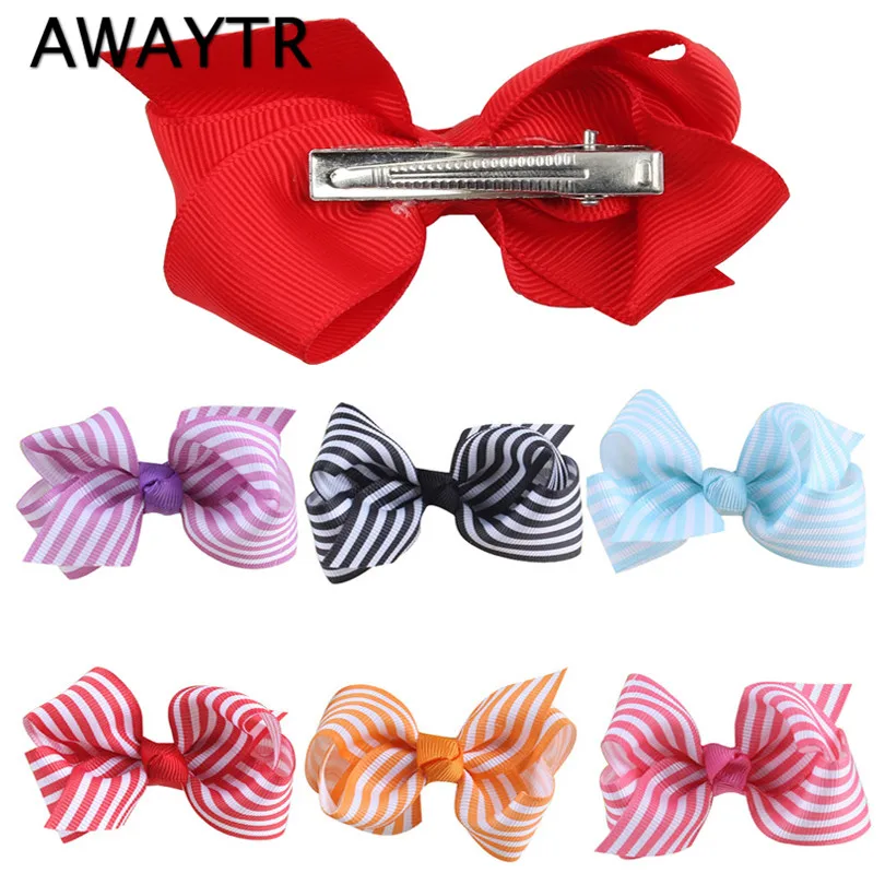 

AWAYTR 8 cm 1 Pcs/Set Grosgrain Hair Ribbon Bows Striped Hair Clips Children Boutique Girls Bow Hairpins Girls' Hair Accessories