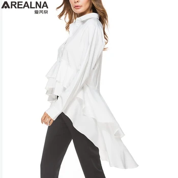 

AREALNA 2018 Korean autumn Irregular White Long Shirt women blouses Loose ladies office shirts women tops blusas femininas