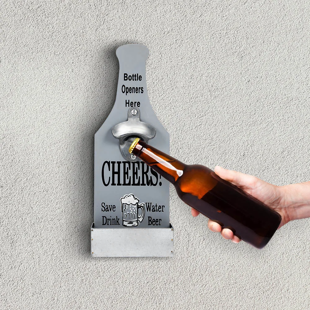 Creative Beer Bottle Opener Wood Wall Mounted Bar Home Restaurant Wall