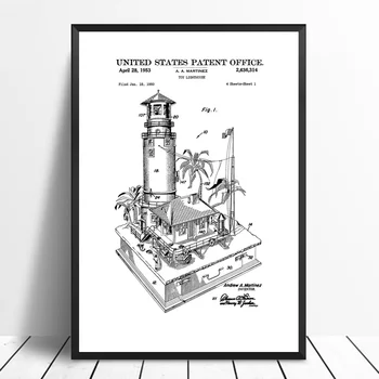 

1953 Lighthouse Patent Art Print Wall Art Canvas Prints Home Decor