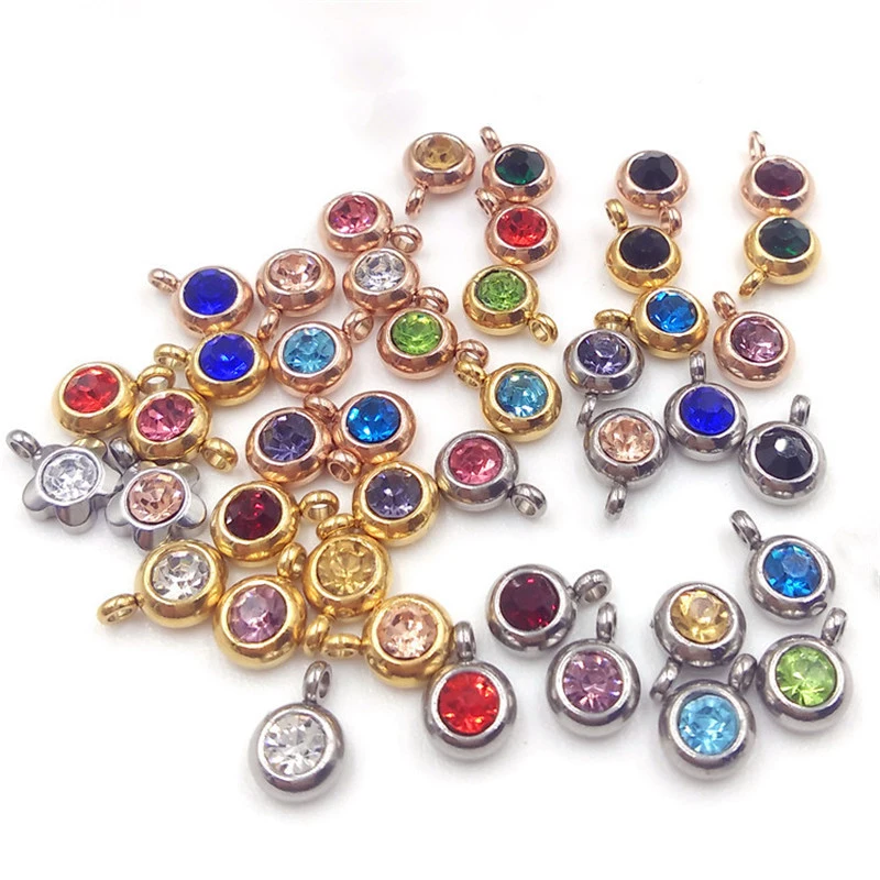 

50PCS 6.5mm Round Flower Stainless Steel Colorful Crystal Charms for Jewelry Star Pendant DIY Making Findings