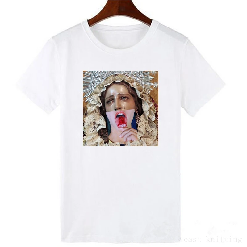 Mona Lisa cartoon fun fashion print T-shirt personality fashion Harajuku New summer casual tops - Цвет: WTQ0193-white