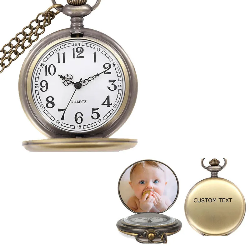 Персонализированные кулон фото под заказ, карманные часы Цепочки и ожерелья фото 2019 Модные кварцевые карманные часы для Для мужчин Для