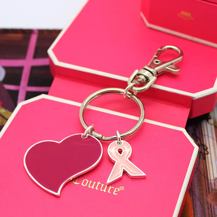 

PKC004(1), Promotional Gift Zinc Alloy Breast Cancer Prevention/Awareness Compaign Enamel Heart Pink Ribbons Key Chain