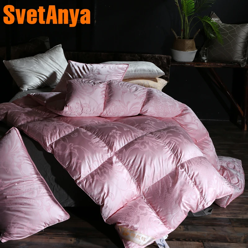 Svetanya Winter Goose Down Duvet Silk Comforter Solid Color Luxury