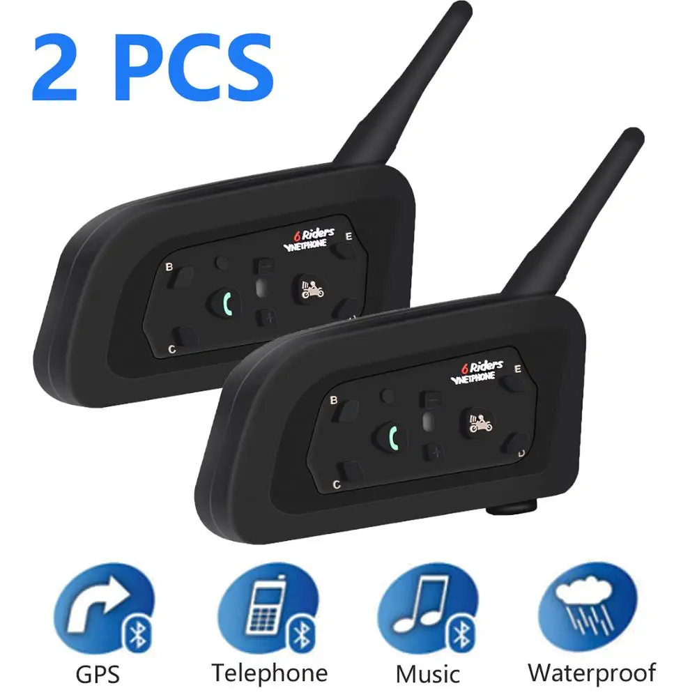 

Double Pack V6 Waterproof Helmet Headset Noise Reduction Intercom Team Bluetooth Communicate Speaker GPS Locator for 6 Riders