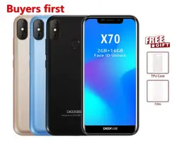 2018 Новый Doogee X70 Смартфон Android 8,1 19:9 5,5 "FHD 4000 мАч MTK6580 4 ядра 2 ГБ Оперативная память 16 ГБ Встроенная память face ID 8MP мобильный телефон 3G