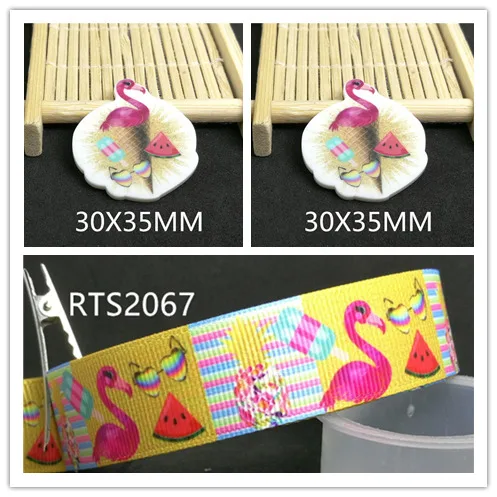 

7/8inch 100yard ribbon and 100pcs resin 1 set printed cartoon printed ribbon and resin RTS2067