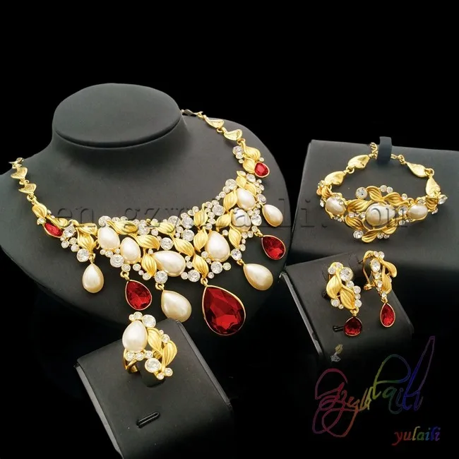 

most popular dubai gold color jewelry set kundan jewellery artificial bridal wedding necklace set