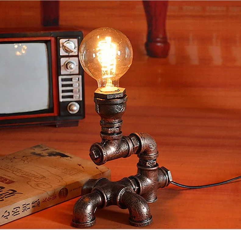 

Creative iron pipe LED eye protection industrial retro gift coffee bar water pipe robot desk lamp