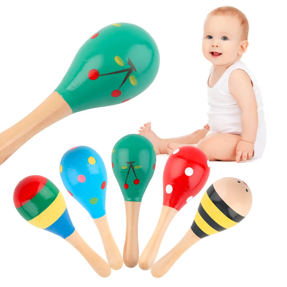

OCDAY 5pcs Rattles Develop Baby Intelligence Grasping Gums Wooden Hand Bell Rattle Colorful Educational Mobiles Toys Xmas Gifts