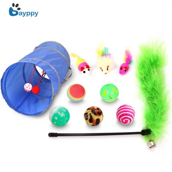 

10/15/20pcs Cat Toys Variety Pack Cats Funny Mouse Catnip Sisal Balls Tunnel Gift Value Feather Sets For Cats Pet Kitten Toy Set