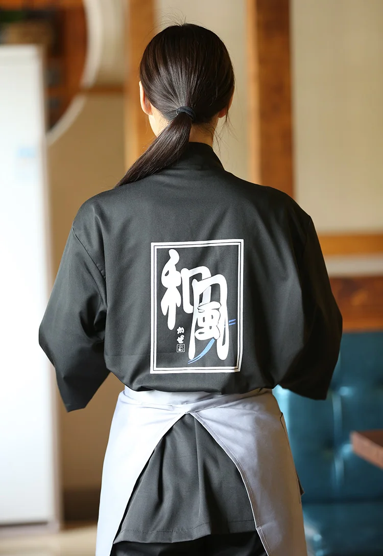 Унисекс Японский Корейский стиль Униформа шеф повара рубашка средний рукав кимоно суши Ресторан Кухня официанта Рабочая Униформа QJ06
