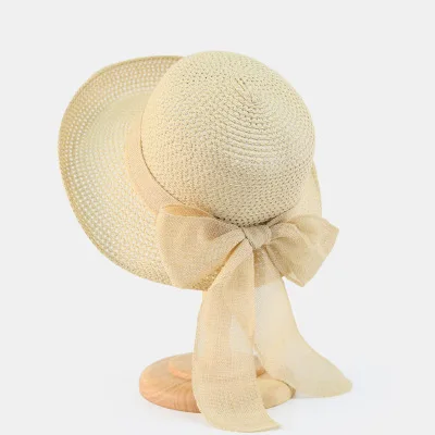 Mingjiebihuo новые модные летние пляжные женские соломенные Луки над sunhat простой милый Защита от солнца для женщин обувь для девочек шляпа - Цвет: beige