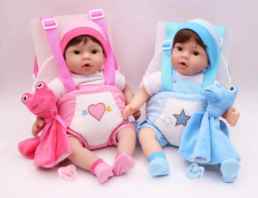 

16"reborn Silicone vinyl babies dolls newborn blue/pink sling twins NPKCOLLECTION cute bonecas with baby carrier kids gifts