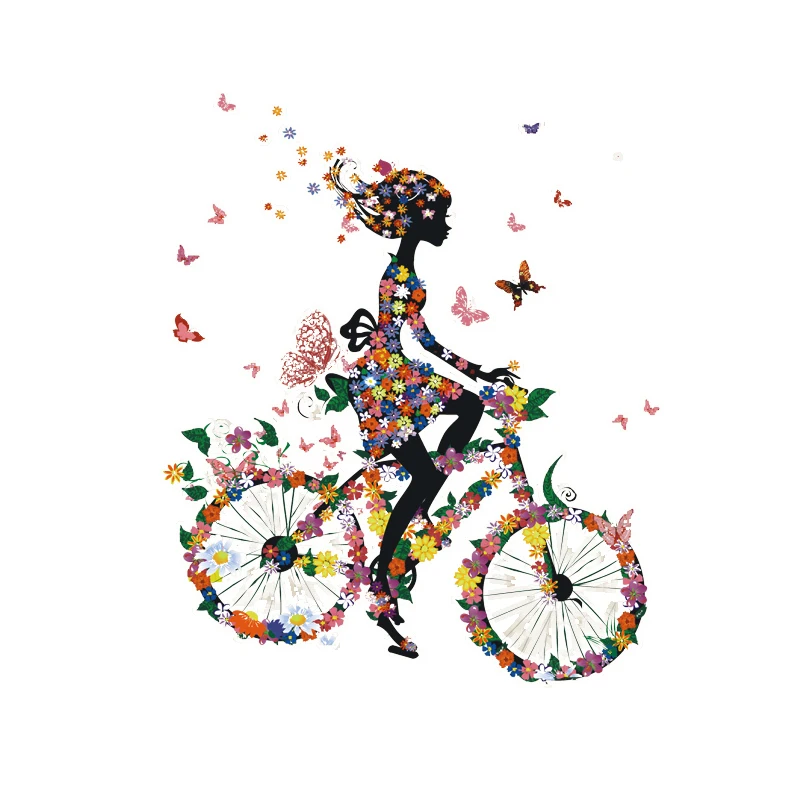 

Flower Bike Heat Transfers Iron On Patches For T-shirt DIY Craft Stickers Applications For Clothes Decorative Appliques 47051