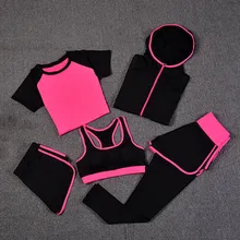 Новые костюмы для йоги, женская одежда для спортзала, спортивный костюм для фитнеса, бега, спортивный бюстгальтер+ спортивные Леггинсы+ шорты для йоги+ Топ, комплект из 5 предметов, спортивная одежда