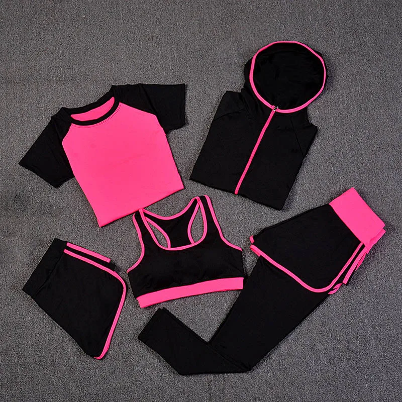 New Yoga Suits Women Gym Clothes Fitness Running Tracksuit Sports Bra+Sport Leggings+Yoga Shorts+Top 5 Piece Set Sportwear New Yoga Suits Women Gym Clothes Fitness Running Tracksuit Sports Bra+Sport Leggings+Yoga Shorts+Top 5 Piece Set Sportwear