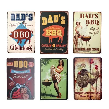

DAD'S BBQ Retro Plaque Wall Decor for Bar Pub Kitchen Party Zone Vintage Metal Signs Poster Plate Home Decor 20*30cm