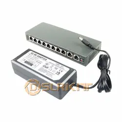 DSLRKIT 10 порты 8 PoE выключатель инъектор мощность Over Ethernet 52 в 120 Вт для IP камера/беспроводной AP/CCTV камера системы