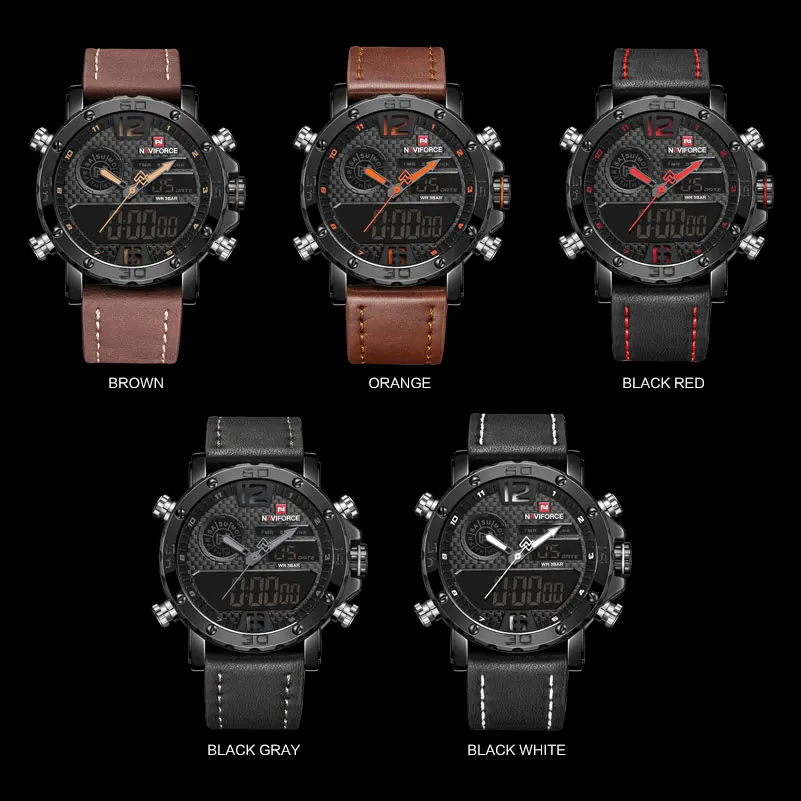 Мужские спортивные часы NAVIFORCE Лидирующий бренд водонепроницаемые светодиодный