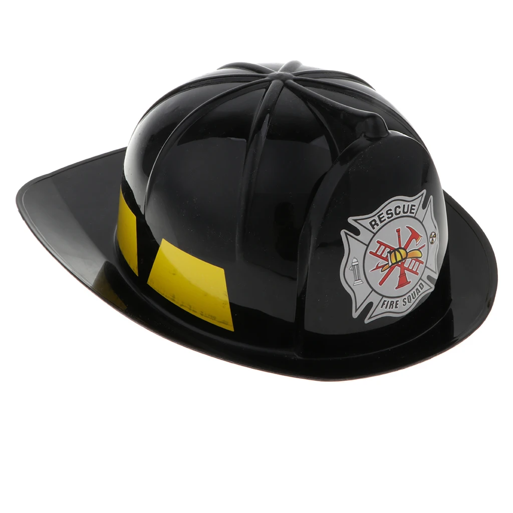 Fancy Dress Up Kids Fireman Plastic Hat Cap Role Play Toy Safety Helmet Children Halloween Cosplay Supplies Party Toys - Black
