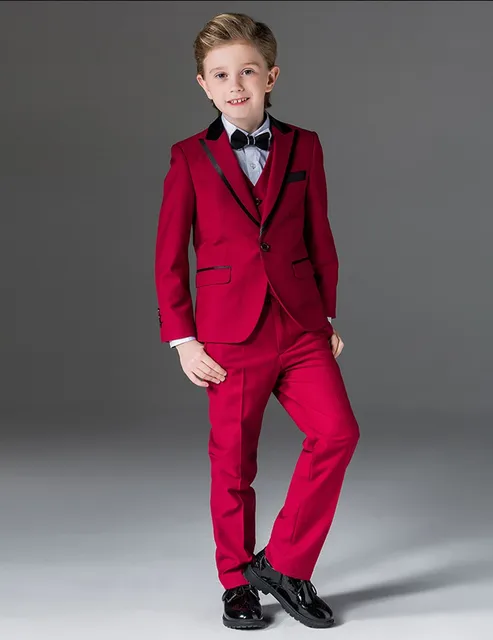 Newest Boy Tuxedos Peak Lapel Children Suit Royal Blue/Red