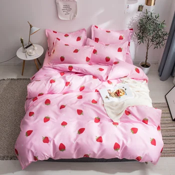 

Strawberry 3/4pcs Kids Bed Cover Set Cartoon Duvet Cover Adult Child Bed Sheets And Pillowcases Comforter cover king Bedding Set