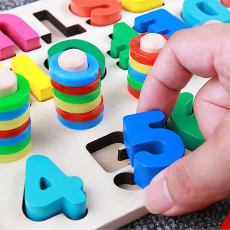 Детские деревянные цифры Геометрическая доска соответствия Дети Математика познание счетные инструменты дети для математики для дошкольников Обучающие игрушки Монтессори