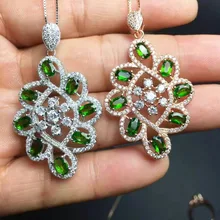 Натуральный зеленый диопсид кулон S925 Серебряный натуральный драгоценный камень кулон Цепочки и ожерелья модные роскошные круглые тесемки женские вечерние ювелирные украшения