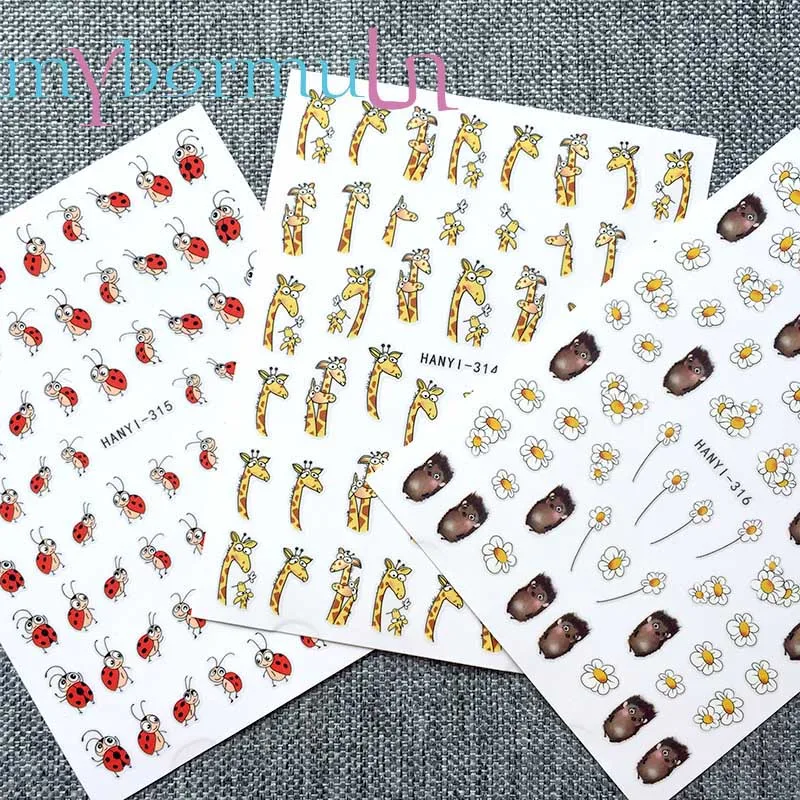 

1pcs Animal Style 3D Nail Sticker Ladybug giraffe Hedgehog Pattern Decals Adhesive Manicure Tips Nail Art Decorations HY314-316