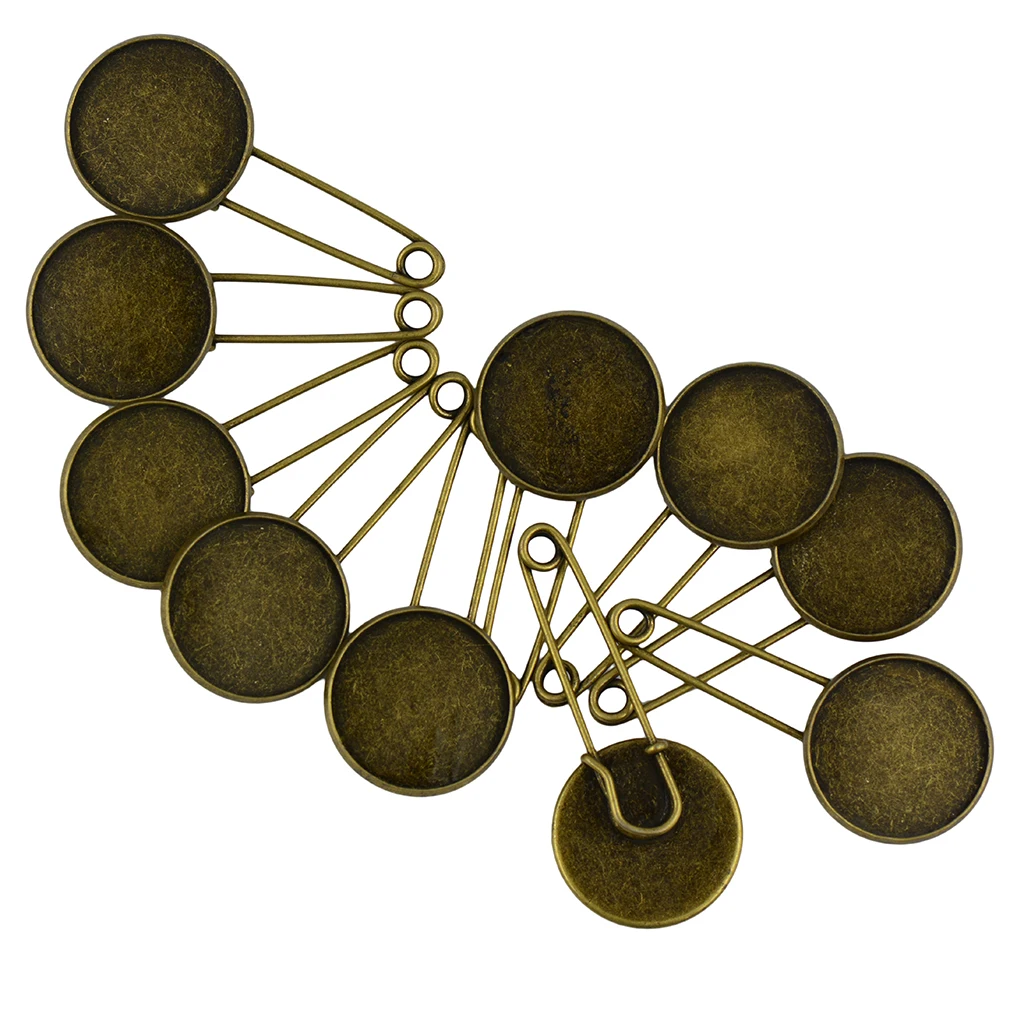 

10Pcs 20mm Pad Tray Antique Bronze Vintage Cabochon Brooch Pin DIY Jewelry Safety Brooch Pins Base Jewelry Findings