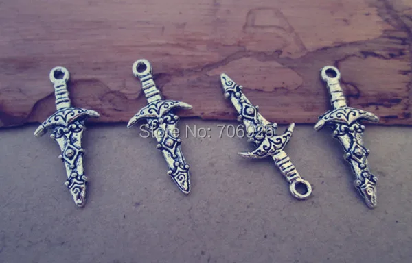 

50pcs /lot Antique silver Double sided sword pendant charm 13mmx28mm