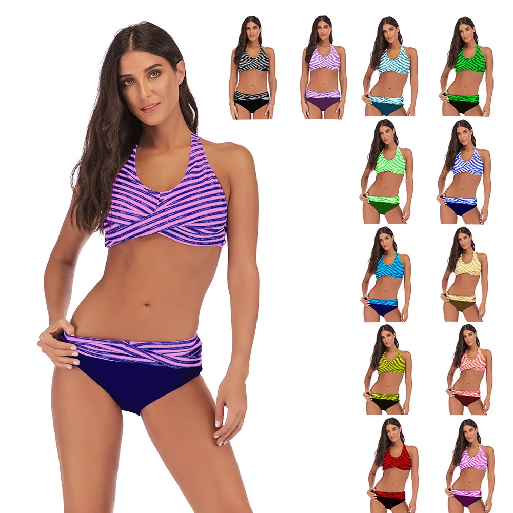 

Bikini Set 2019 New Two Pieces Summer Swimwear Women Striped Plus Push Up Swimsuit Swimming Female Bathing Suits Beachwear S-5XL