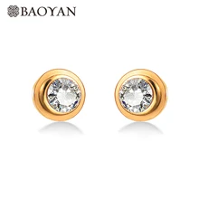 BAOYAN золотые серебряные круглые серьги-гвоздики из нержавеющей стали минимализм двуьсторонние серьги 6 мм маленькие кубические циркониевые серьги для женщин