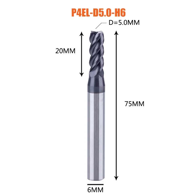 1 шт. Концевая фреза из карбида вольфрама 4 флейты d1-d12 Концевые Фрезы с ЧПУ Инструменты для обработки лица и паза hrc50 концевые фрезы с покрытием - Длина режущей кромки: 1PC-P4EL-D5.0-H6