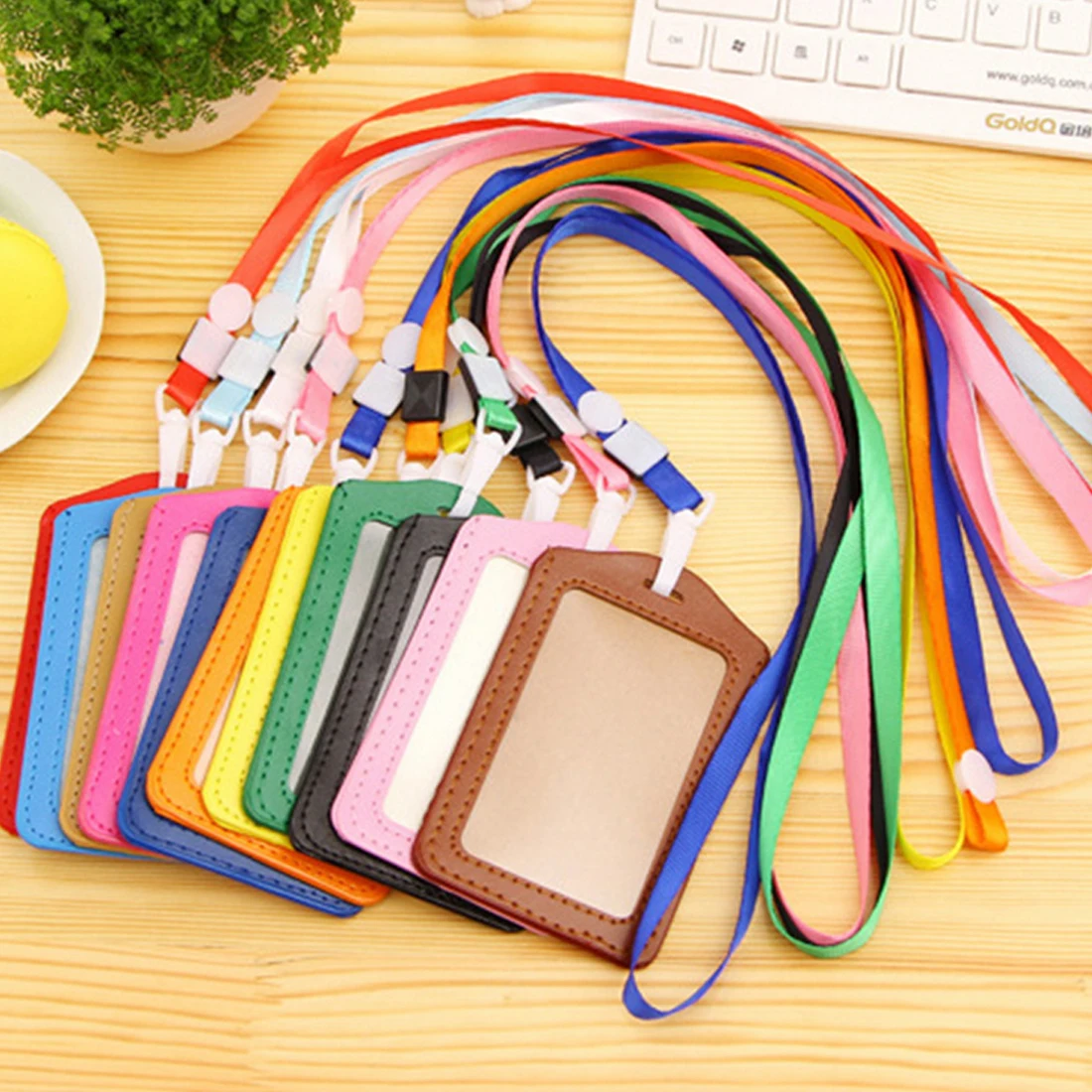 

1pcs Colorful Credit Card Holders Women Men PU Bank Card Neck Strap Card Bus ID holder students kids Identity badge with lanyard
