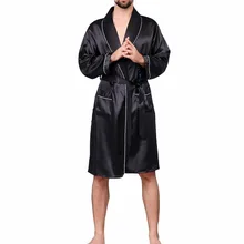 Новинка, Мужская черная домашняя одежда для сна, ночная рубашка из искусственного шелка для мужчин, удобные шелковистые халаты, благородный халат, мужские халаты для сна