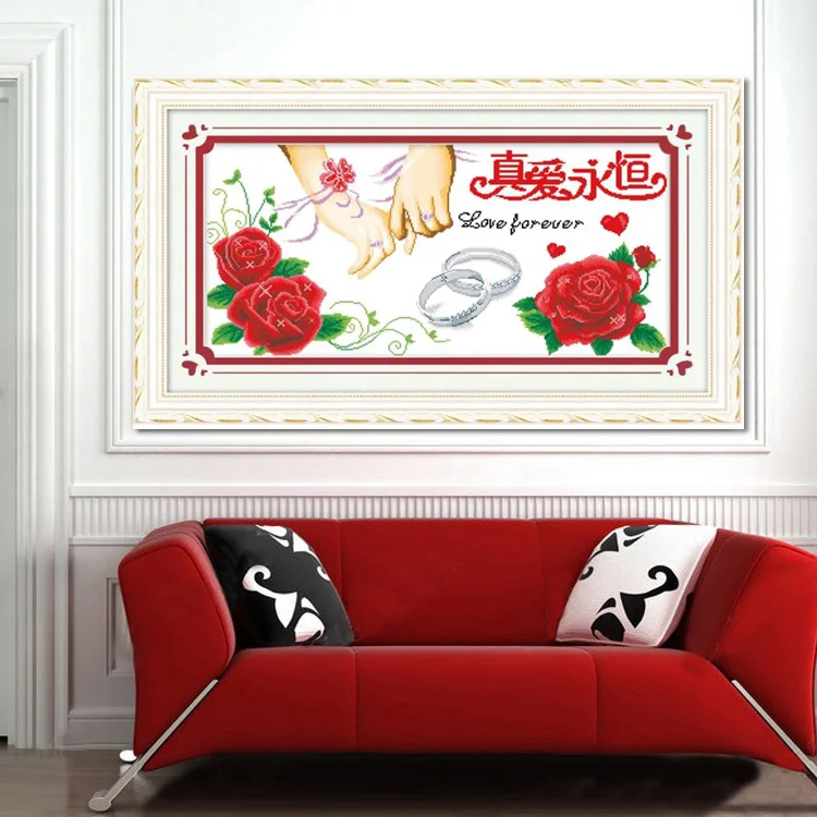 

Home bedroom decor completed finished weebing True Love Forever cross stitch kit embroidery no frame
