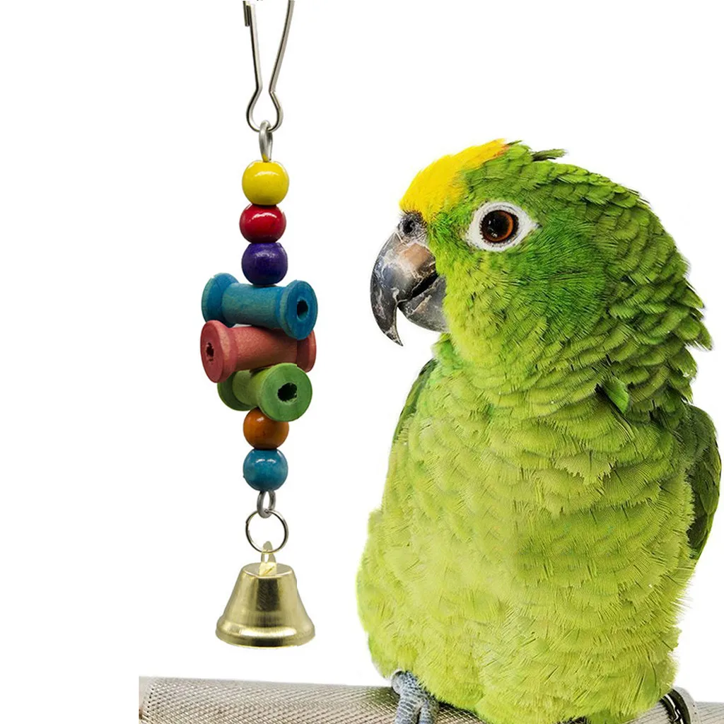 

Bird Toys Hanging Wooden Shaft Molar String Bell Foraging Star Bird Parrots Toy colorful agapornis juguetes#A