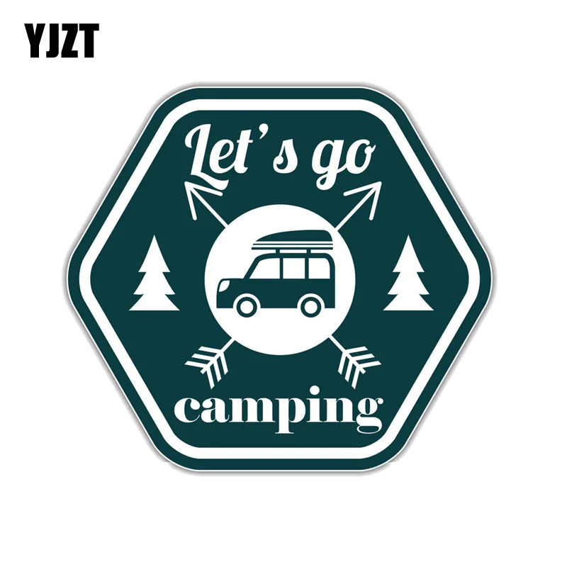

YJZT 14CM*12.7CM Funny Let's Go Camping PVC Motorcycle Car Sticker 11-00388