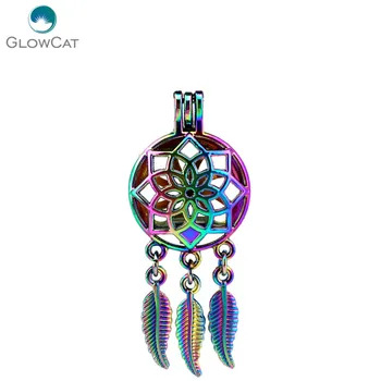 

C708 5pcs/lot Rainbow Color Dream Catcher Flowers Leaf Cage Pendant Pearl Locket Fairytale Party